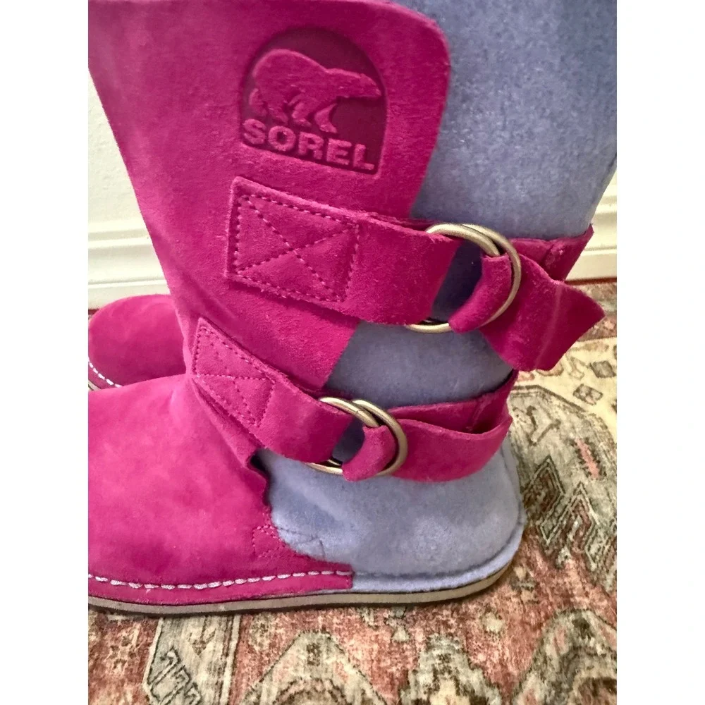Sorel Nakiska Magenta Pink Lavender Suede Mid Calf Winter Boots size 5